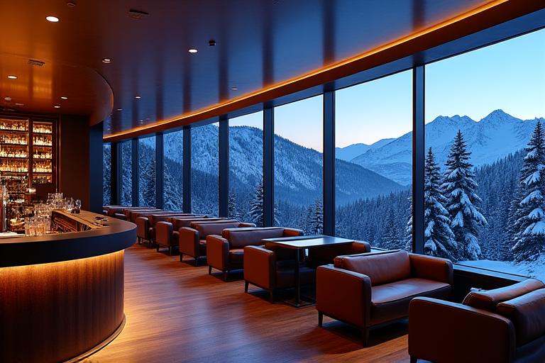 バー・ザ・サミットの暖炉があるラグジュアリーな内装と窓からの景色